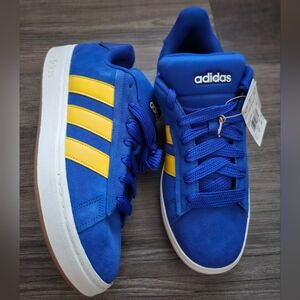 New Mens Blue Sneakers with Yellow Stripes